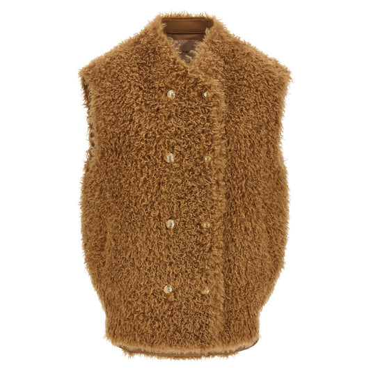 Twinset Brown Polyester Sleeveless Jacket