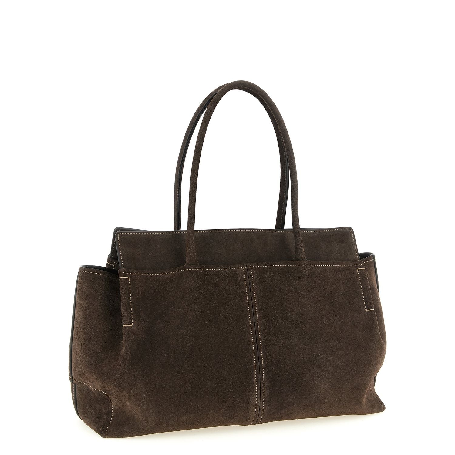 Tod's Brown Calfskin Suede Shopping Bag