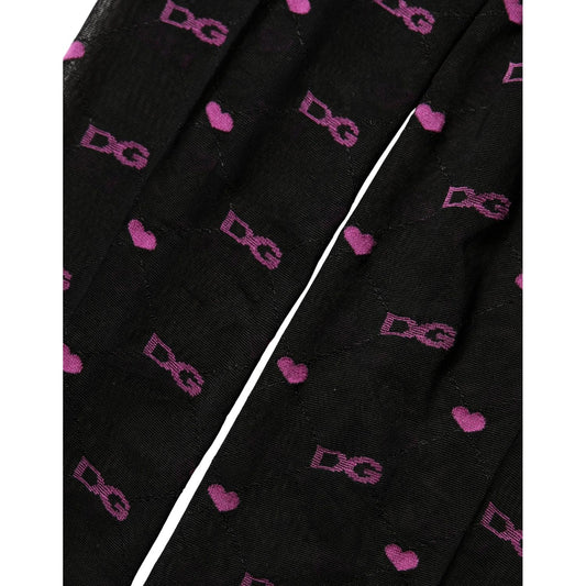 Dolce & Gabbana Black Nylon Hearts Tights Stocking Pantyhose Socks