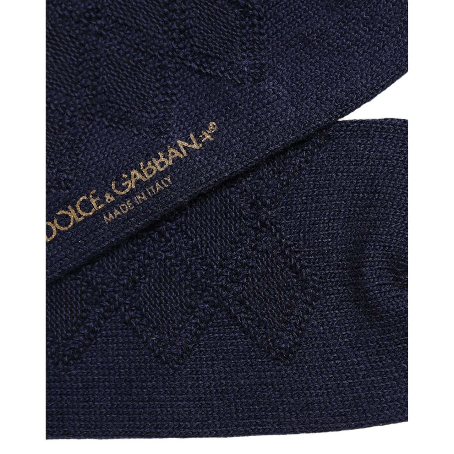 Dolce & Gabbana Navy Blue Wool Crest Logo Knee High Accessory Socks