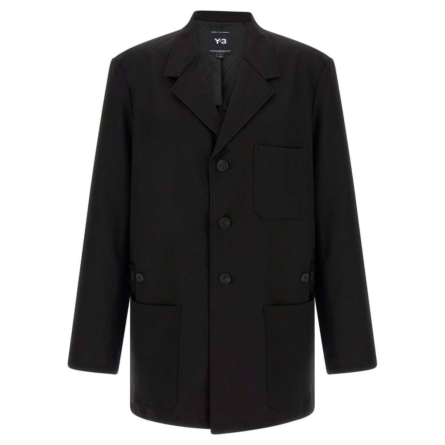 Y-3 Black Wool Full-Length Jacket
