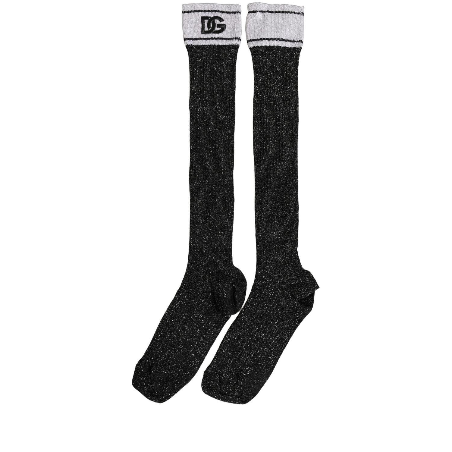 Dolce & Gabbana Black Viscose DG Logo Knee High Accessory Socks