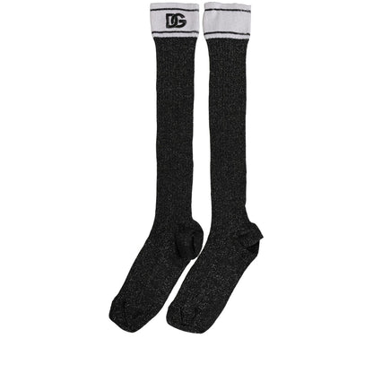 Dolce & Gabbana Black Viscose DG Logo Knee High Accessory Socks