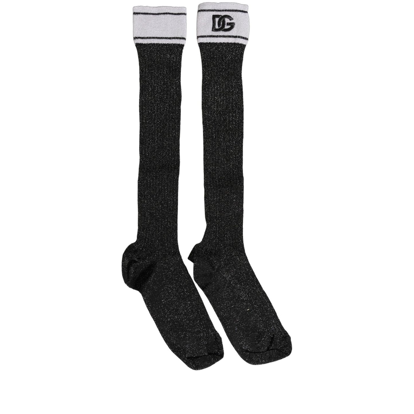 Dolce & Gabbana Black Viscose DG Logo Knee High Accessory Socks