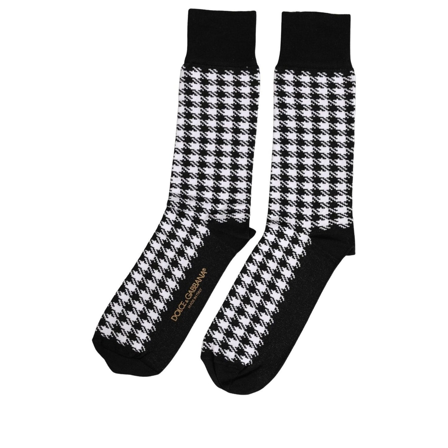 Dolce & Gabbana Black White Houndstooth Mid Calf Accessory Socks