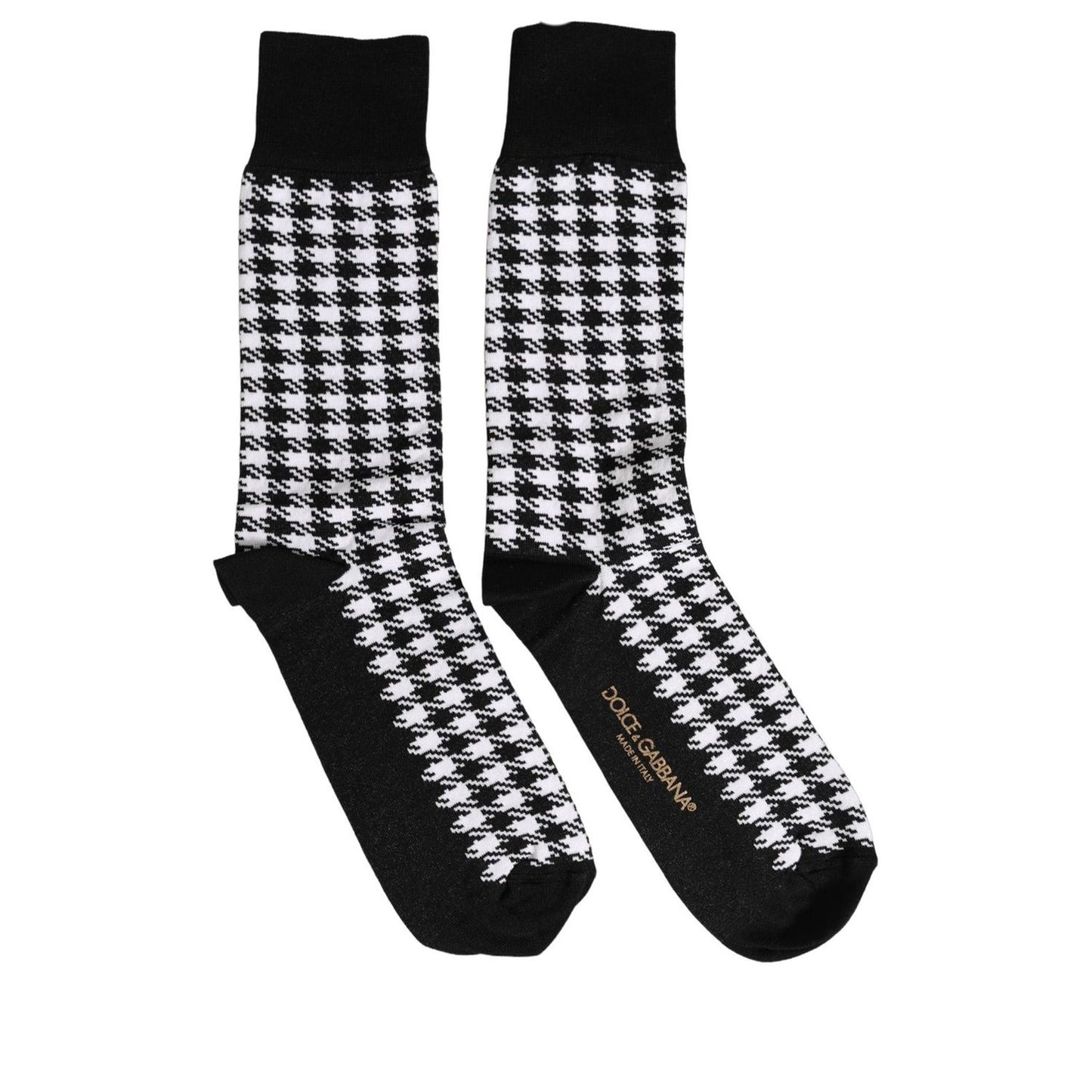 Dolce & Gabbana Black White Houndstooth Mid Calf Accessory Socks