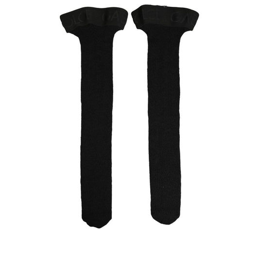 Dolce & Gabbana Black Wool Logo Calf Long Women Accessory Socks