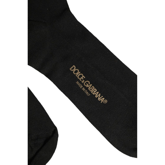 Dolce & Gabbana Black Cotton Ribbed Logo Over The Calf Women Socks