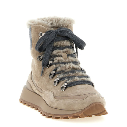 Brunello Cucinelli Beige Calfskin Ankle Boots
