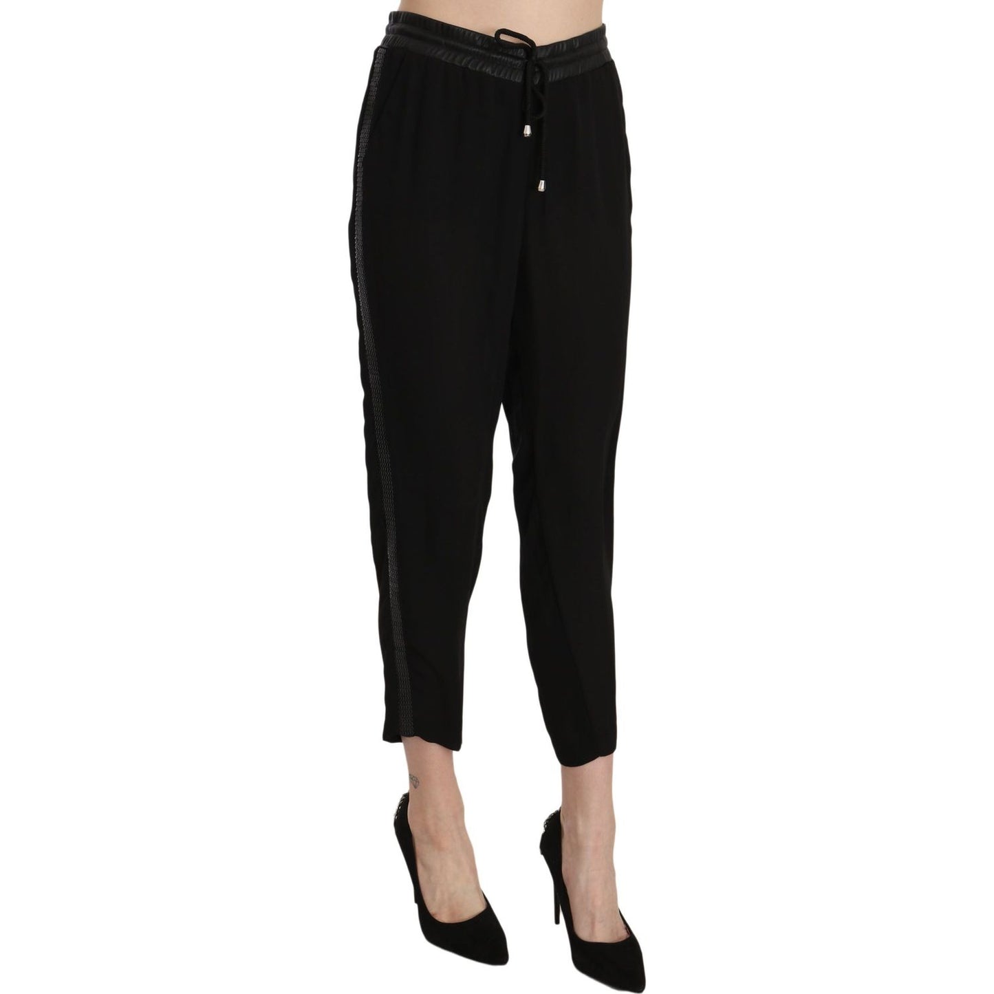 Guess Black Polyester High Waist Cropped Trousers Pants Jeans & Pants