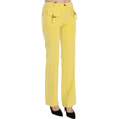 Just Cavalli Yellow Corduroy Mid Waist Straight Trousers Pants
