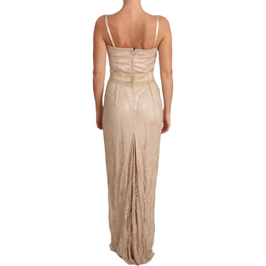 Dolce & Gabbana Beige Lace Spaghetti Strap Sheath Dress DR2019-42