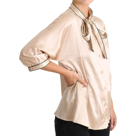 Dolce & Gabbana Beige Ribbon Silk Stretch Top Blouse TSH3372-48