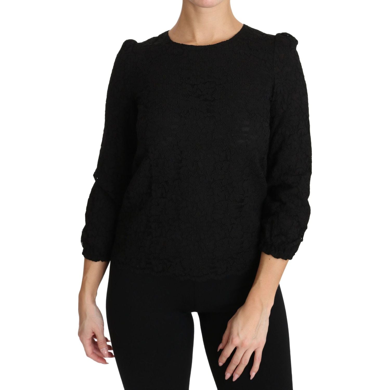 优雅黑色花卉圆领衬衫