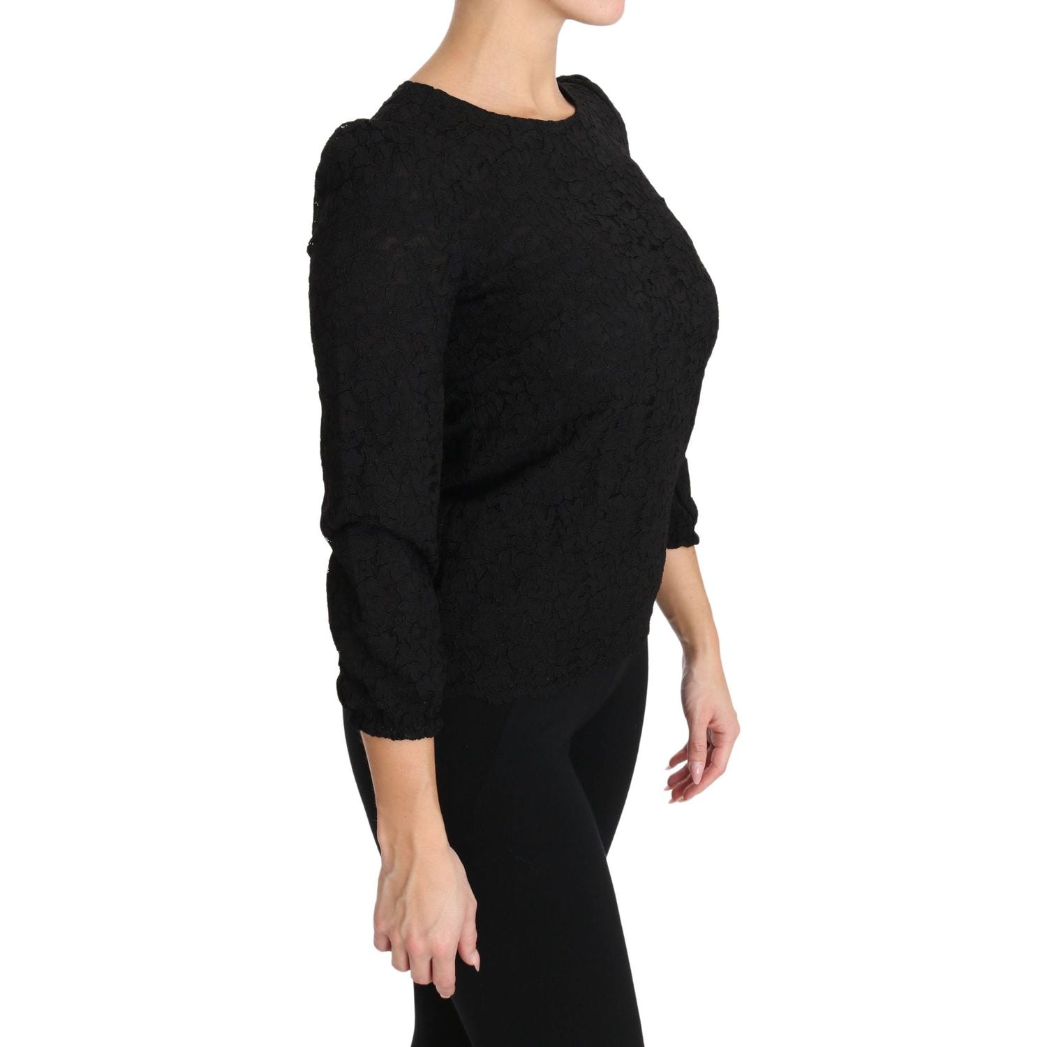 优雅黑色花卉圆领衬衫