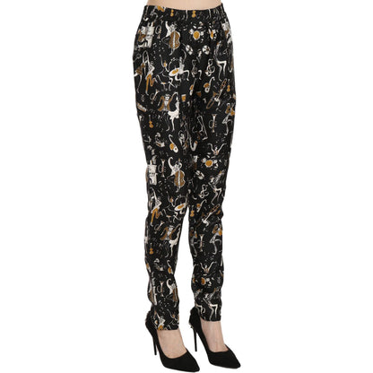 Dolce & Gabbana Black Jazz Club Print High Waist Tapered Pants Jeans & Pants