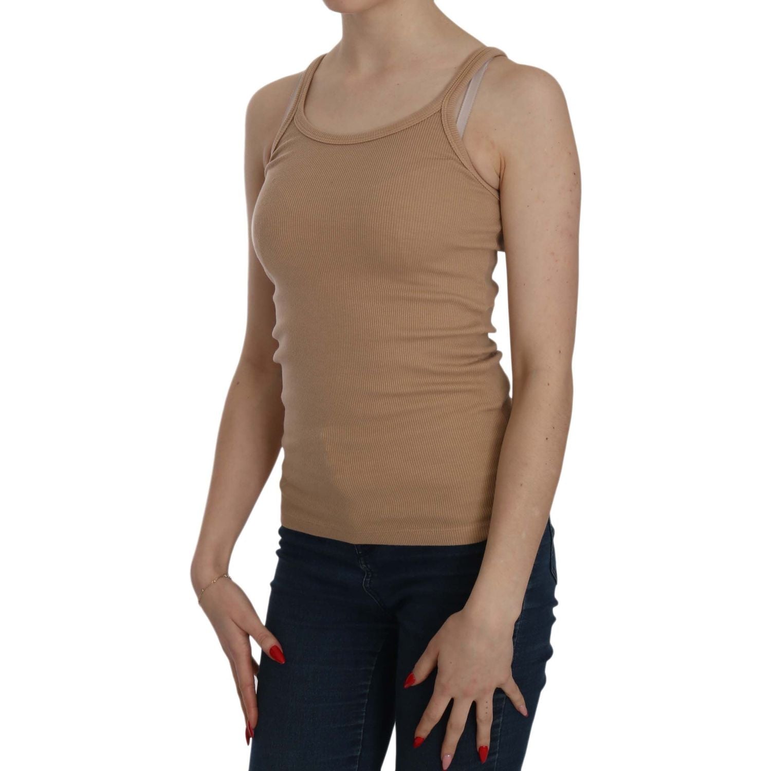 PINK MEMORIES - تانك من القطن باللون البيج بأشرطة رفيعة