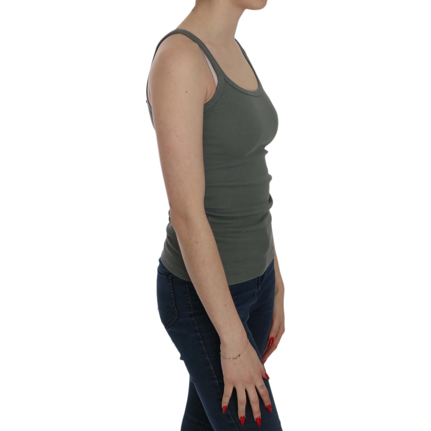 بلوزة خضراء من القطن بدون أكمام ورقبة دائرية أنيقة من PINK MEMORIES