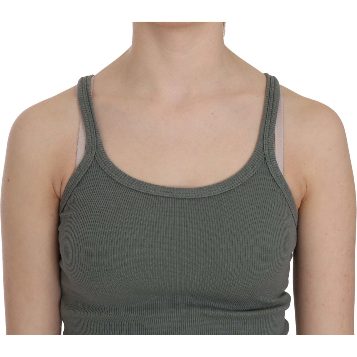 بلوزة خضراء من القطن بدون أكمام ورقبة دائرية أنيقة من PINK MEMORIES