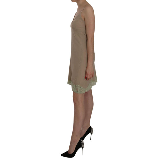 PINK MEMORIES Beige Lace Spaghetti Strap Mini Cotton Dress TSH3477-44