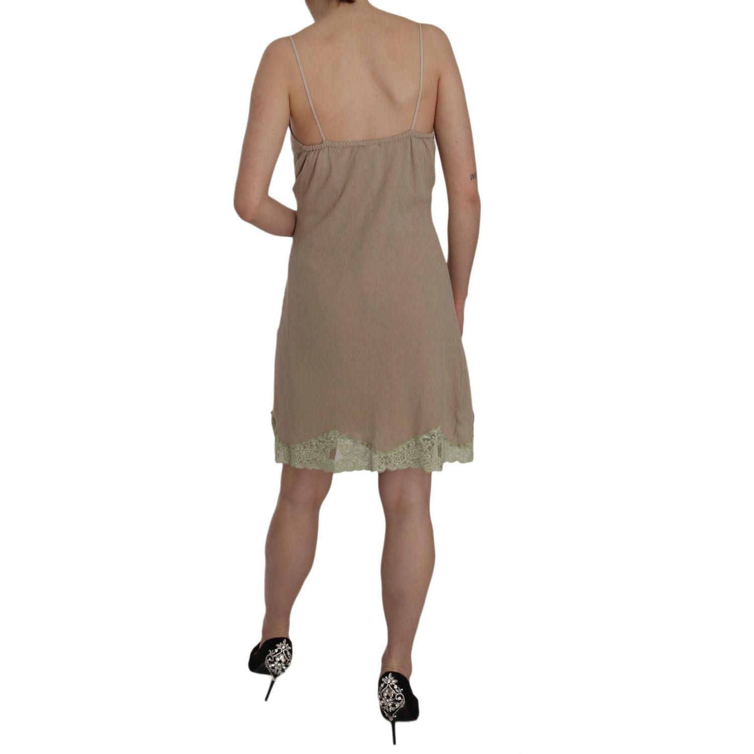 优雅米色蕾丝细肩带迷你连衣裙