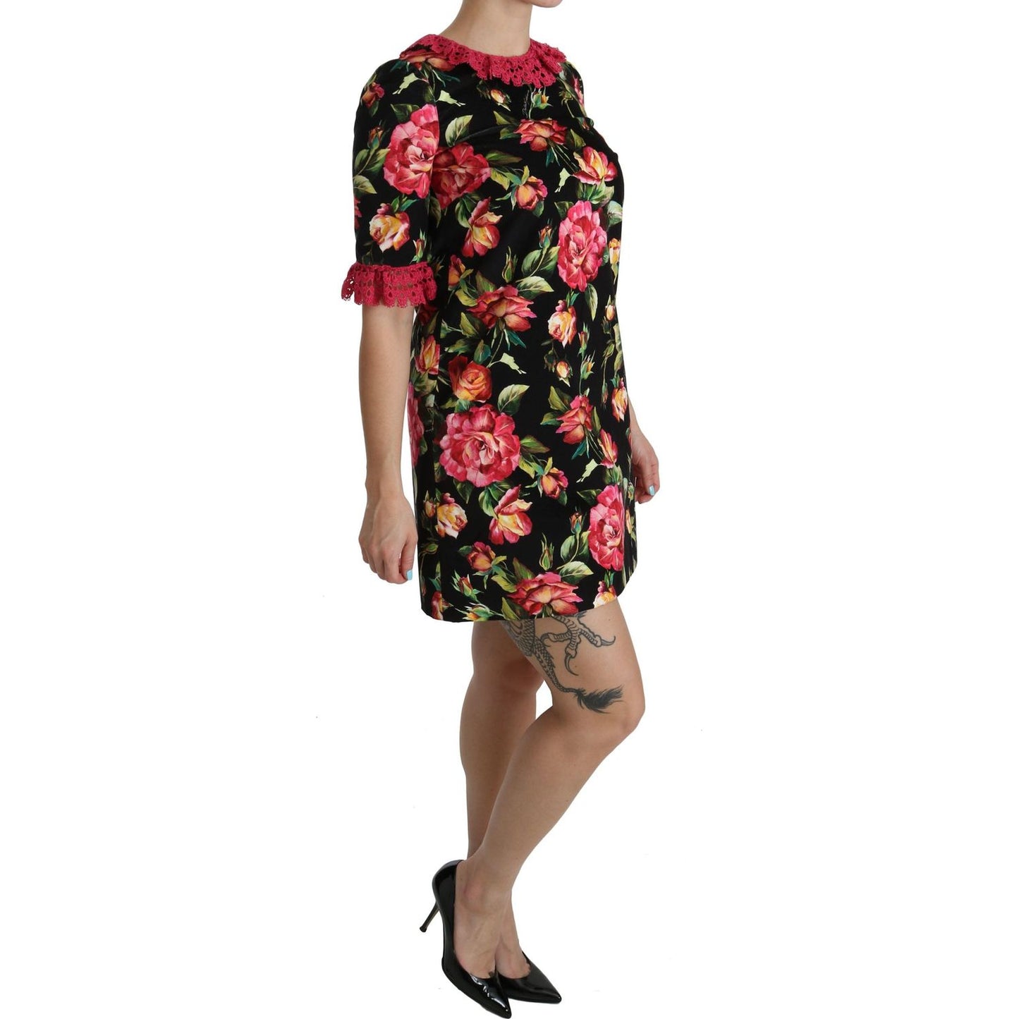 Dolce & Gabbana Floral Pink Lace A-Line Shift Mini Dress DR2085-38