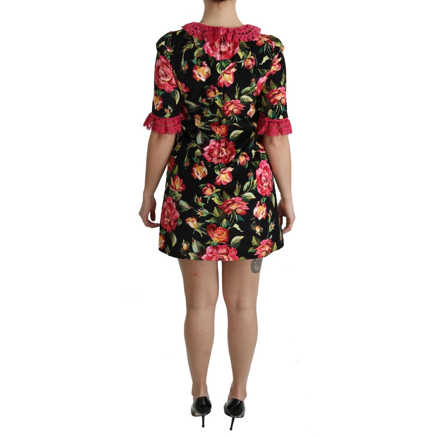 Dolce & Gabbana Floral Pink Lace A-Line Shift Mini Dress DR2085-38