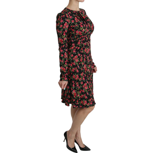 Dolce & Gabbana Black Floral Longsleeve Knee Length Dress DR2088-38