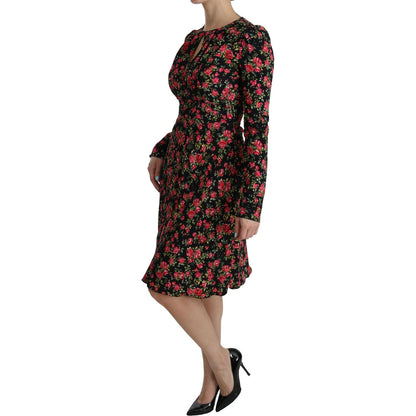 Dolce & Gabbana Black Floral Longsleeve Knee Length Dress