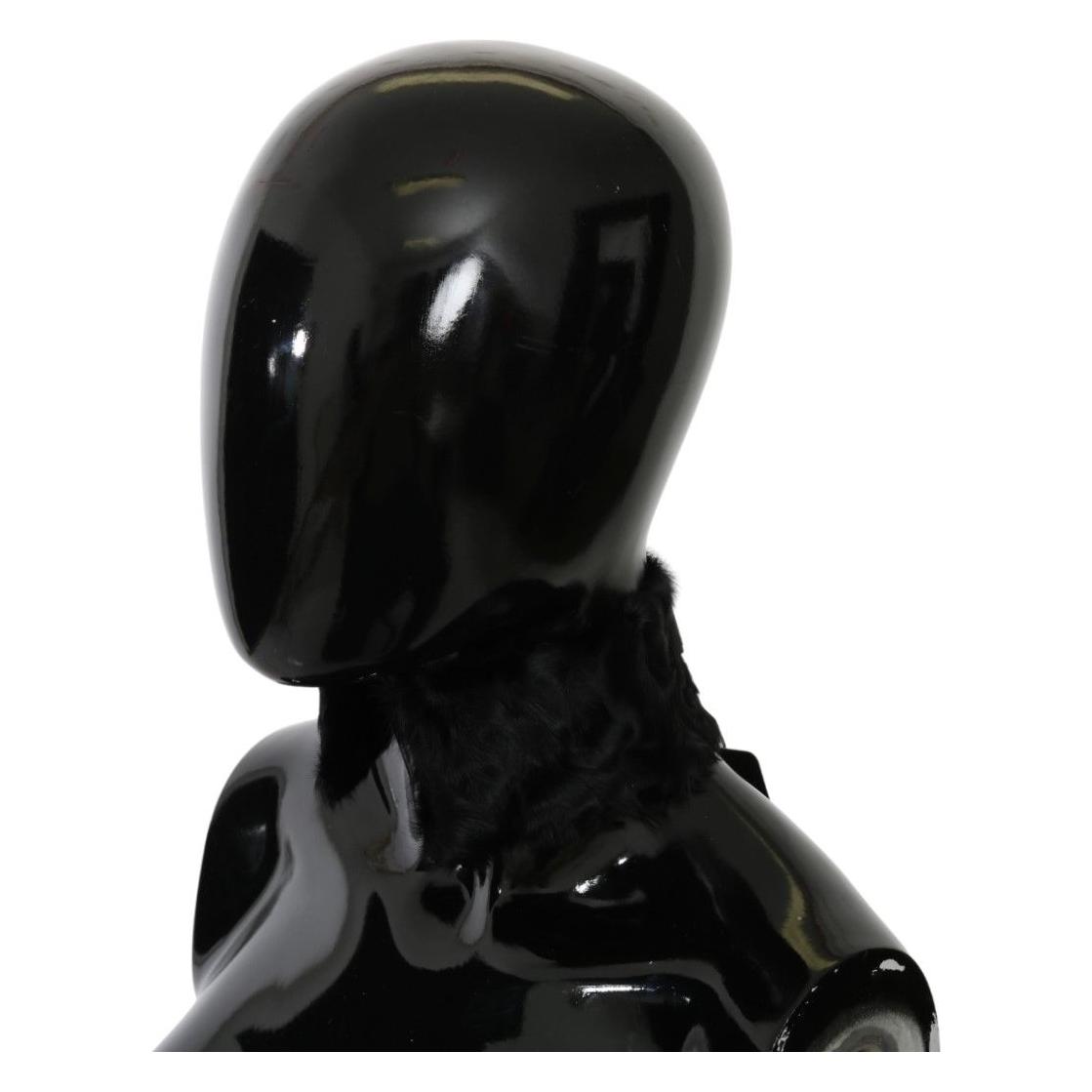 Dolce & Gabbana Black Fur Neck Collar Wrap Lambskin Scarf Fur Scarves