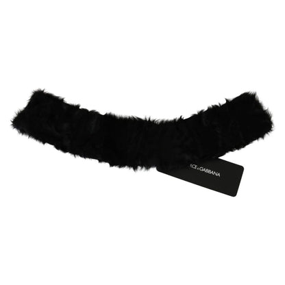 Dolce & Gabbana Black Fur Neck Collar Wrap Lambskin Scarf Fur Scarves