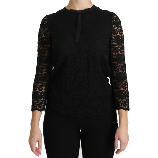 Dolce & Gabbana Black Lace Long Sleeve Nylon Blouse TSH4262-44
