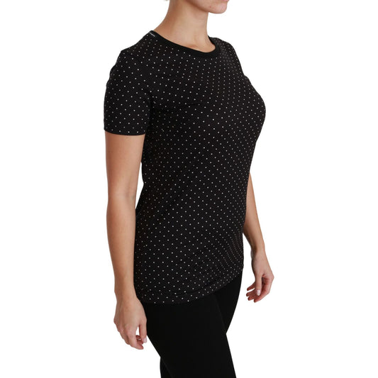 Dolce & Gabbana Black Dotted Crewneck Cotton Top T-shirt TSH4434-36