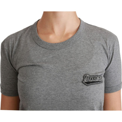 Dolce & Gabbana Gray Crewneck Amore Patch Cotton Top T-shirt