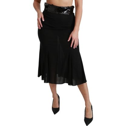 Dolce & Gabbana Black High Waist Mermaid Midi Silk Skirt