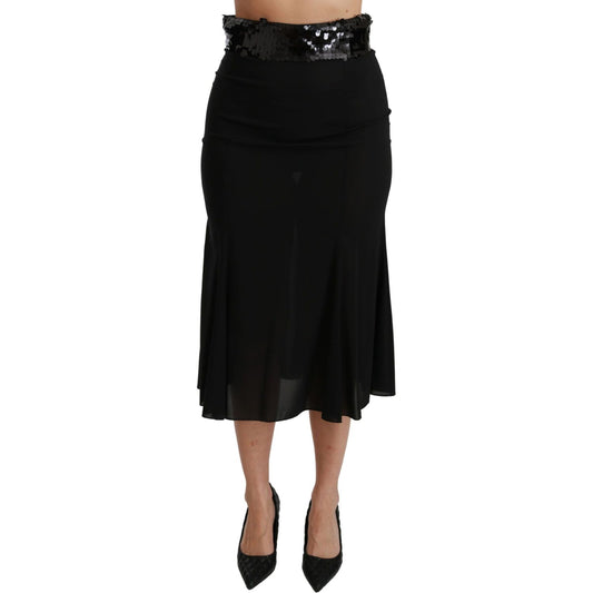 Dolce & Gabbana Black High Waist Mermaid Midi Silk Skirt SKI1411-42