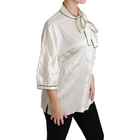 Dolce & Gabbana Beige 3/4 Sleeve Shirt Blouse Silk Top TSH4488-46
