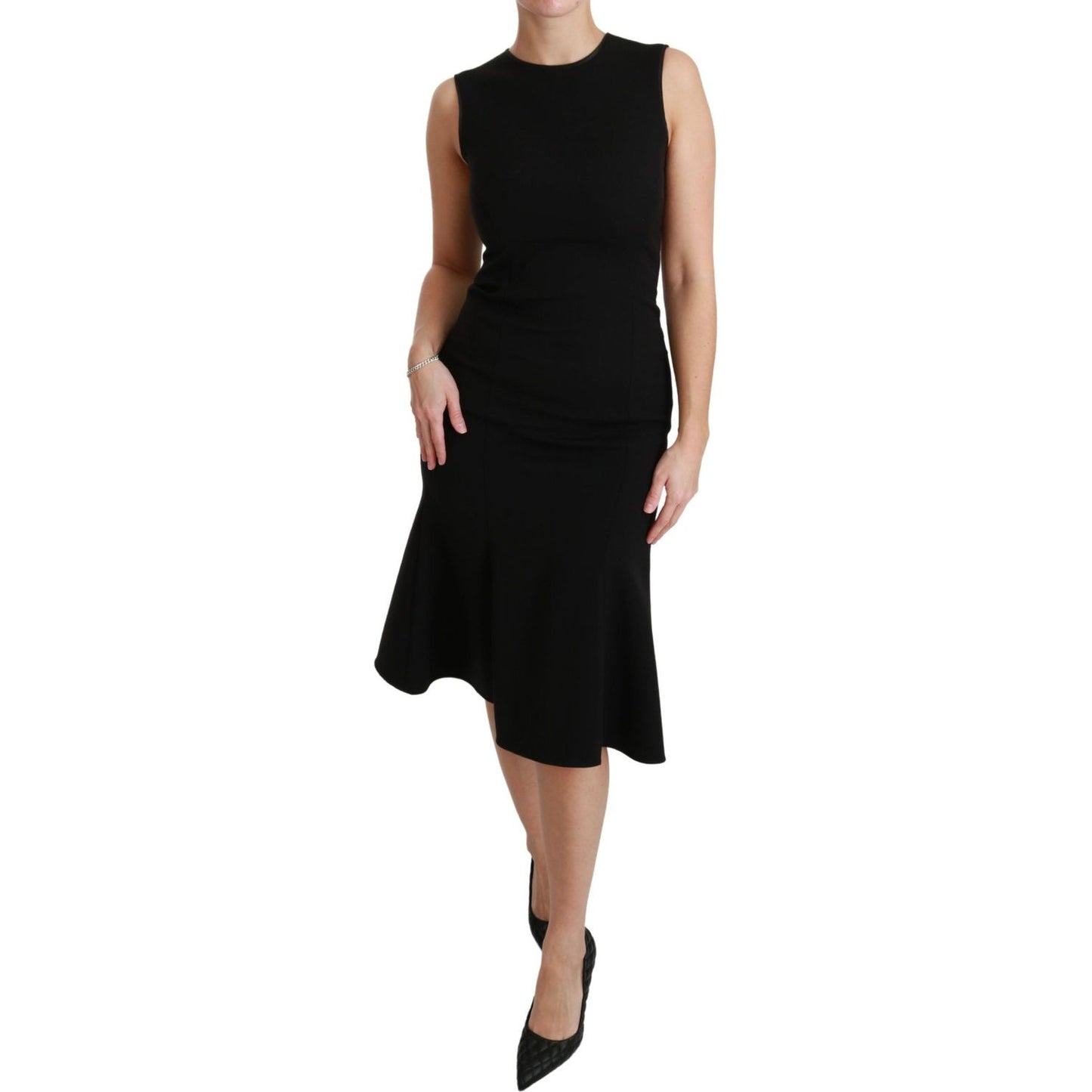Dolce & Gabbana Black Fit Flare Wool Stretch Sheath Dress WOMAN DRESSES