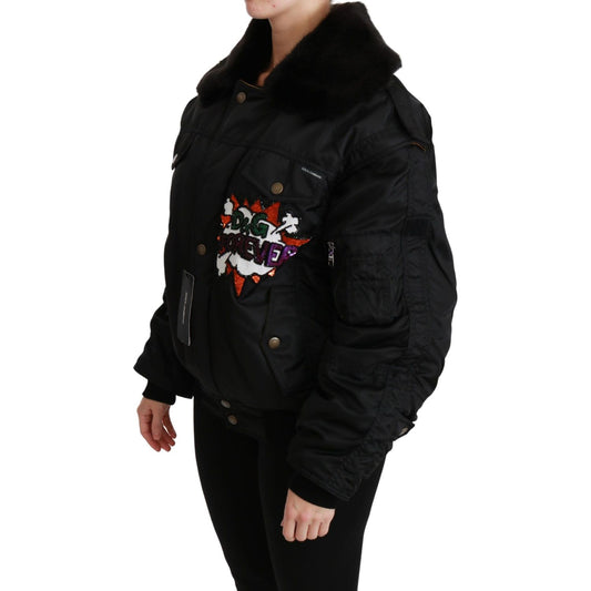 Dolce & Gabbana Black Queen Crown Sequined Bomber Jacket JKT2518-36