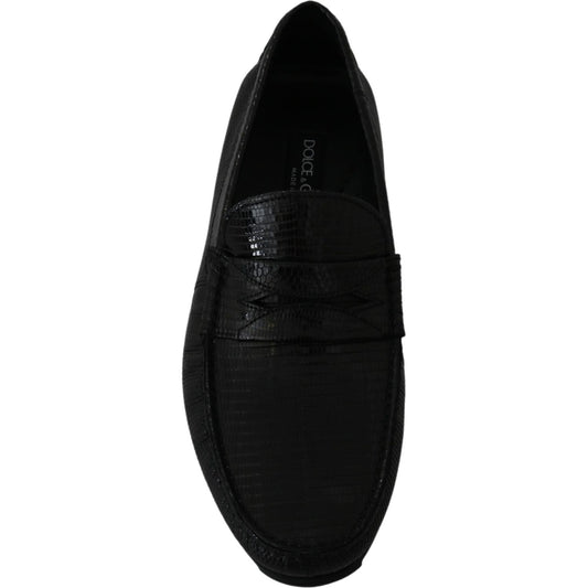 Dolce & Gabbana Black Lizard Leather Flat Loafers Shoes MV2675-39