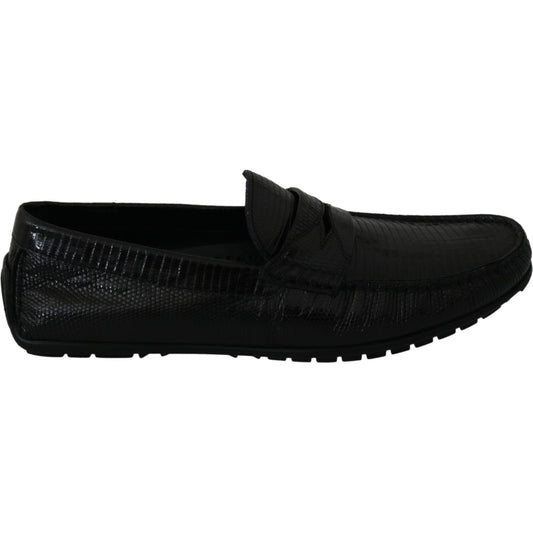 Dolce & Gabbana Black Lizard Leather Flat Loafers Shoes MV2675-39