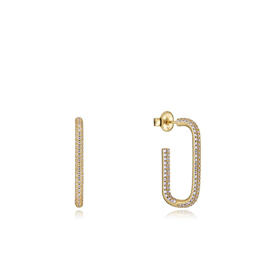 Gold hoop earrings with diamonds on a white background, showcasing an elegant and modern design suitable for various occasions.