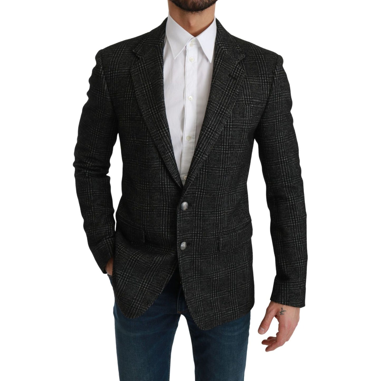 Dolce & Gabbana Gray Plaid Check Slim Fit Jacket Blazer KOS1778-46