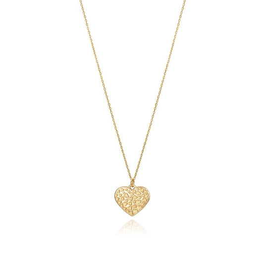 Gold heart-shaped pendant necklace on a chain, elegant design ideal for ladies' jewelry collection.