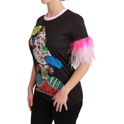 Dolce & Gabbana Black YEAR OF THE PIG Top Cotton T-shirt