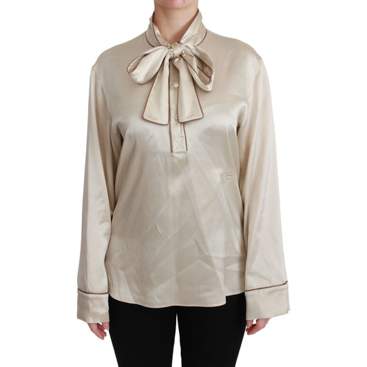 Dolce & Gabbana Beige Sleeve Top Queen Silk Satin Blouse TSH4657-40