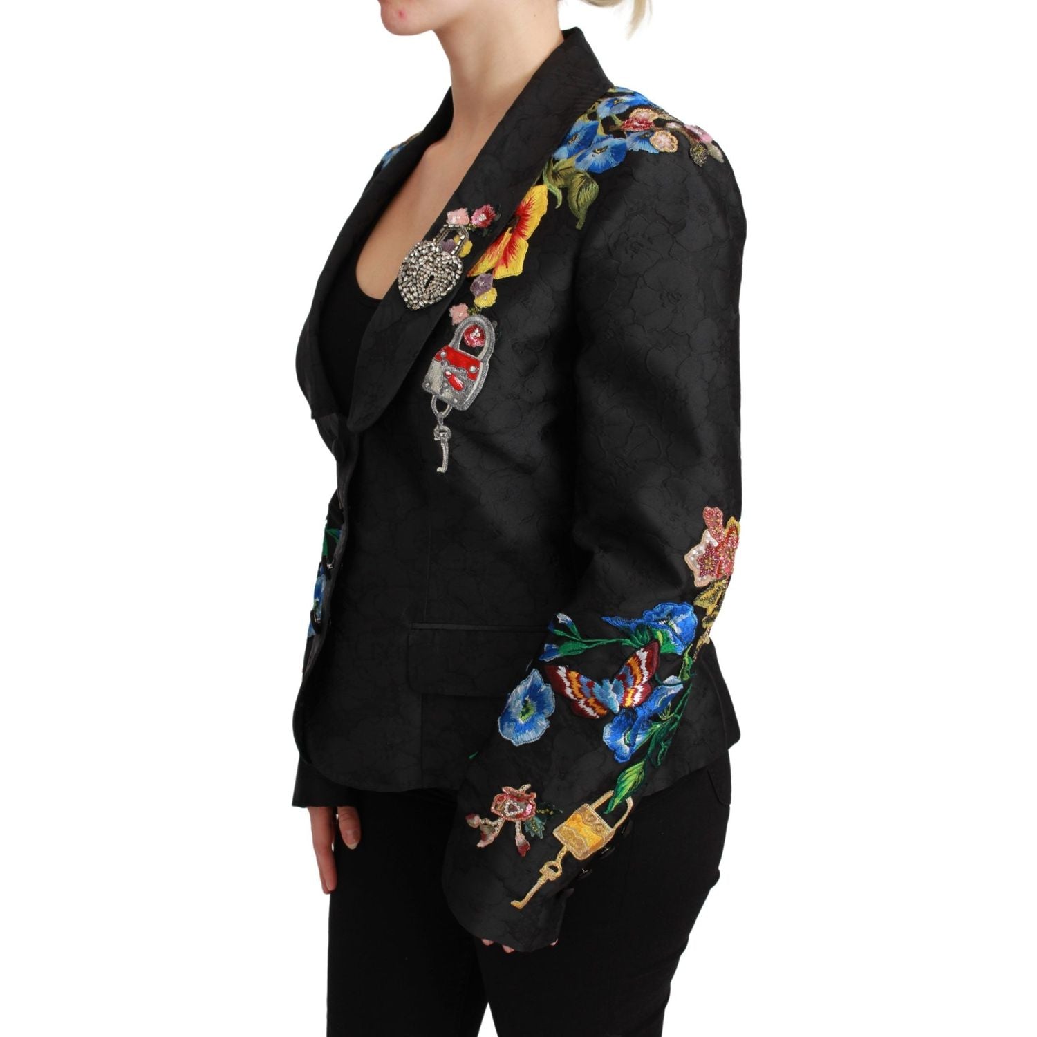 Dolce & Gabbana Black Brocade Crystal Blazer Jacket