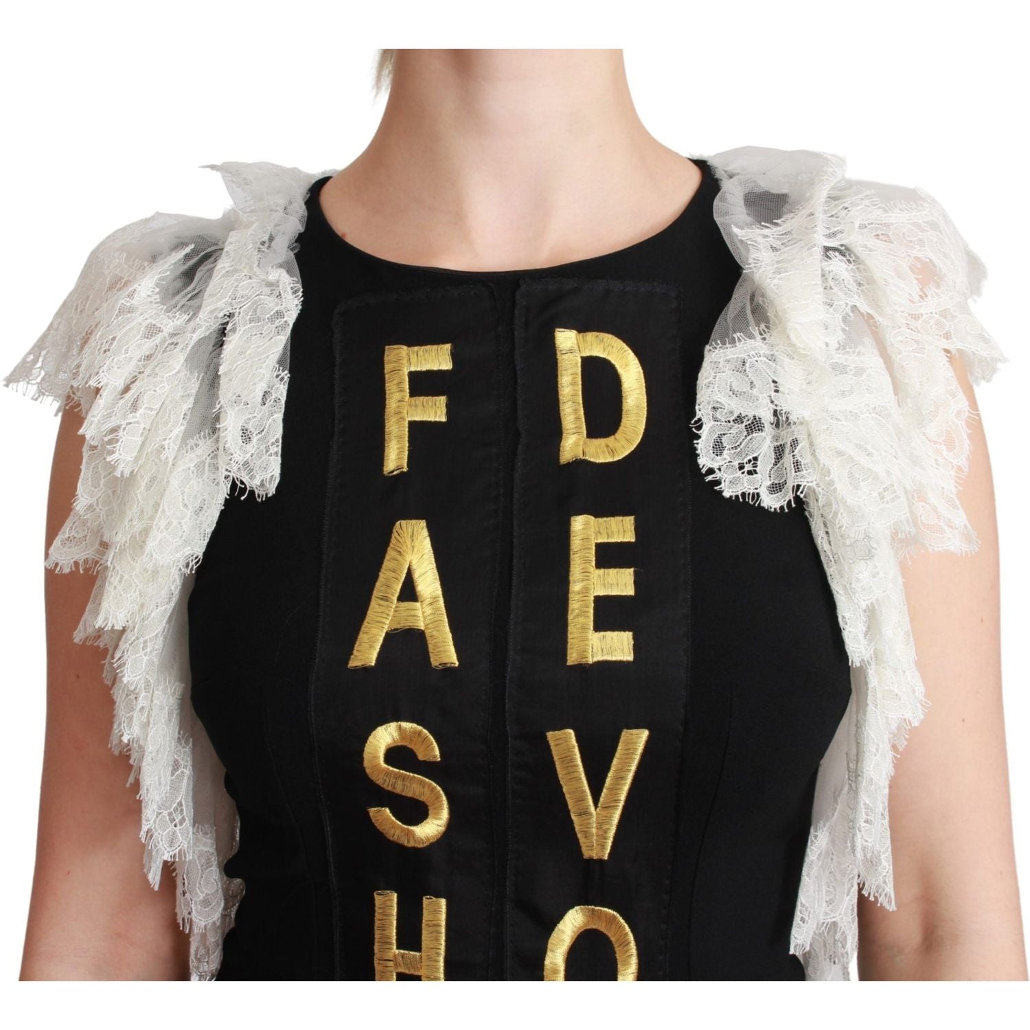 فستان دولتشي آند غابانا الأنيق قصير الأكمام مع تفاصيل من الدانتيل