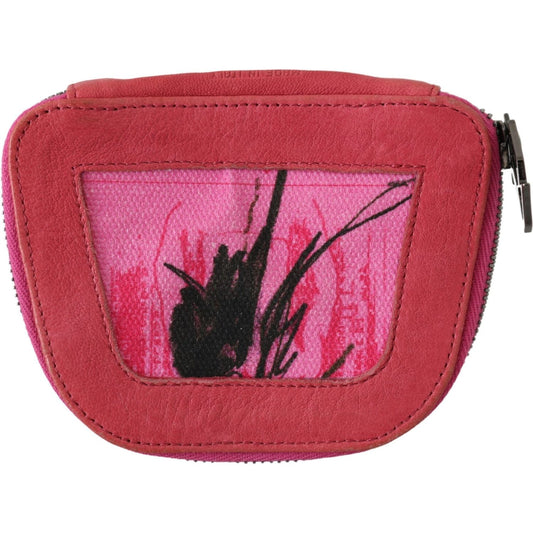 PINKO Pink Suede Printed Coin Holder Women Fabric Zippered Purse VAS9138