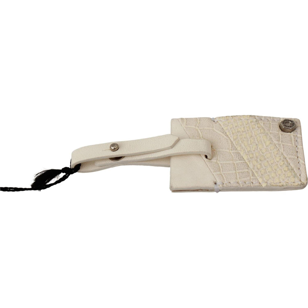 GF Ferre Beige Luggage Tag Branded Leather Patterned Keychain Keychain